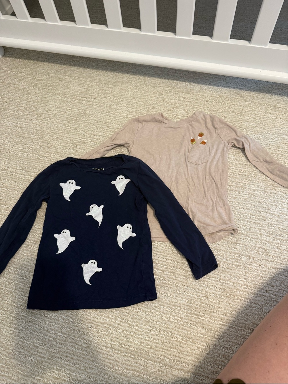 Children's Ghost Print Long-Sleeve Tee - Navy and Candy Corn Pocket Tee